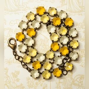 Yellow Pastel in Premium Austrian Crystal in Classic Tennis Necklace in Brass